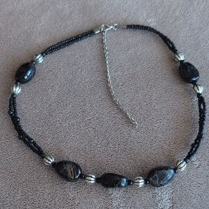 Costume Black and Silver Beaded Necklace